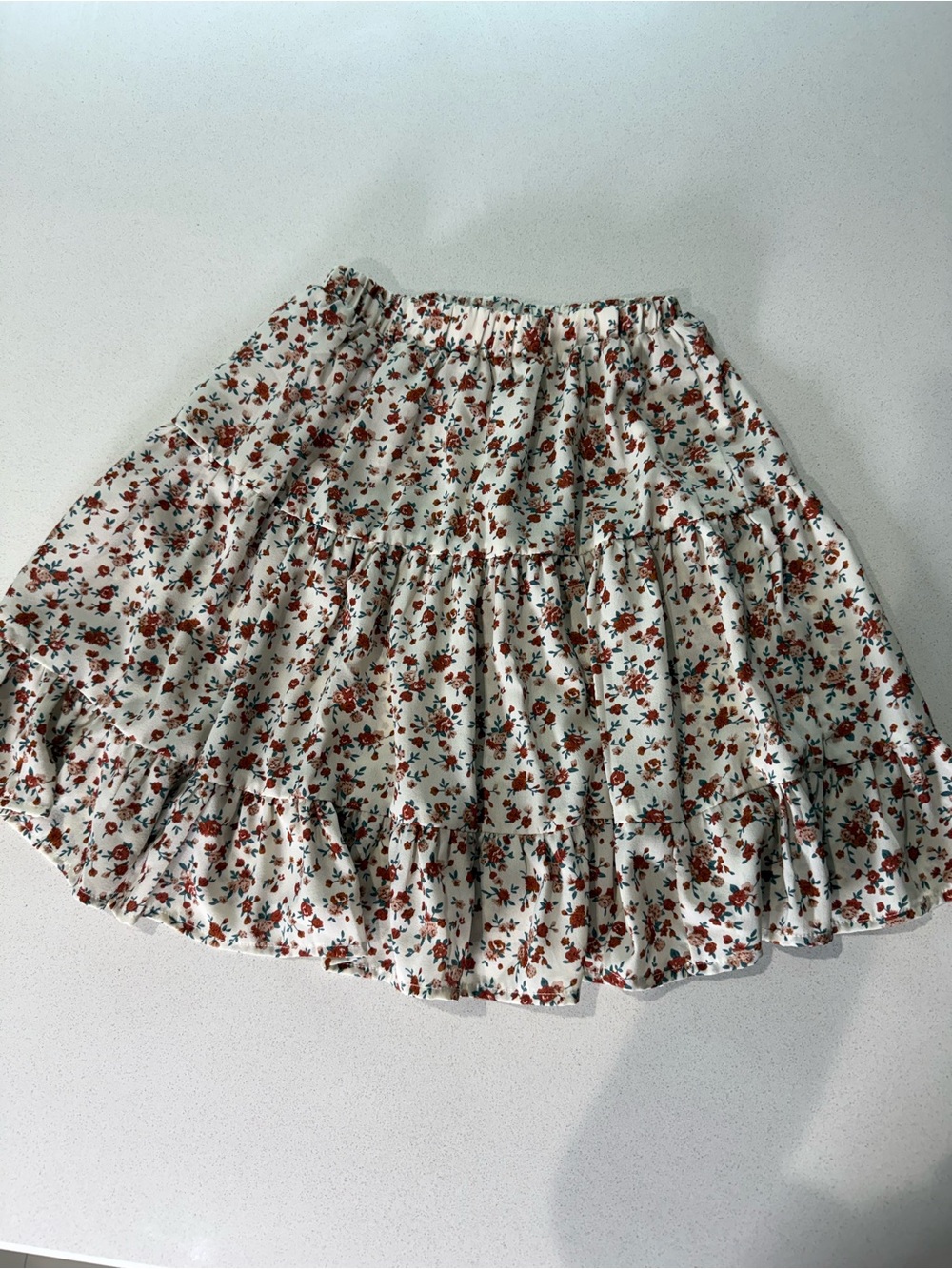 Floral Ruffle Tiered Skirt - White with Red Floral